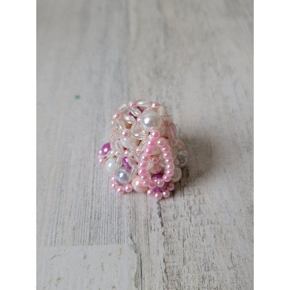 Mini pink‎ beaded Bell ornament Xmas decor handmade